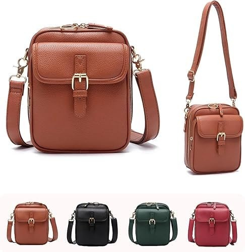 Auosxny Mini Sac Messager Double Couche Grande capacité, Version 2025, Porte-Monnaie Vintage antivol, avec 10 emplacements pour Cartes, Sac à bandoulière pour Femmes et Hommes(Green)