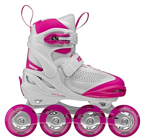 ROCES Moody X Girl - Pattini in Linea per Bambina e Ragazza - Pattino a Rotelle Allungabile con Pulsante, Telaio in Alluminio e Cuscinetti ABEC 3 (White-Pink, 30-35)