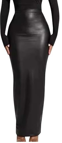 Maxi gonne a matita da donna in ecopelle PU a vita alta gonna lunga estiva da ufficio gonna casual per donna UK taglie forti, i miei ordini 2025 saldi, Nero , L