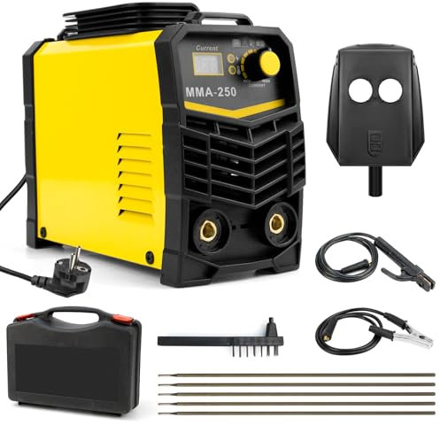 Soldador Inverter 250A, MMA Maquina de Soldar, Pantalla Digital LCD Portátil Soldador Electrodo 230 V, Maquina Soldar ARC IGBT Soldador, Hot Start, Anti-Stick, Arc Force con casco de soldadura