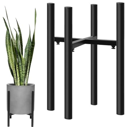 Dunkwckore Soporte para Plantas, Estanteria de Metal Plantas, Ajustable Taburete Plantas, Moderno Soporte Macetas para Patio, Jardín, Balcón, Dormitorio, 20cm-30 cm interior y exterior, Negro