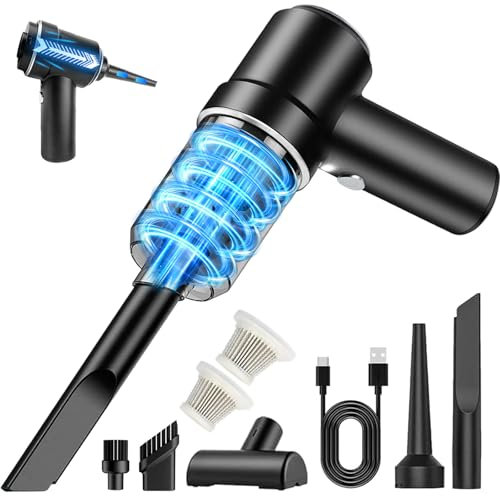 YUEJIDZ Handstaubsauger Akku Kabellos,9000Pa USB 4000mAh Aufladbar Tragbar Leicht Mini Staubsauger, 2 in 1 Auto-Staubsauger mit Waschbarem HEPA-Filter für Büro Genutzt, Haus, Küche, Ritzen Und Ecken