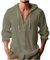 Sweatjacke Herren Hoodie Leinen Baumwolle Langarmshirt mit Kapuze Sweatshirt Lässige Button Pullover Freizeit Einfarbige Kapuzenjacke mit Tasche Kapuzenshirt Prime Armeegrün XL