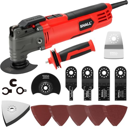 SHALL Utensile oscillante, kit multiutensile oscillante da 300 W con angolo di oscillazione di 3°, 6 velocità variabili, impugnatura ausiliaria, 40 accessori per sega