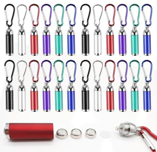 BORDEAG Lot de 24 porte-clés LED en aluminium - Mini lampe de poche - Multicolore - Portable - En aluminium