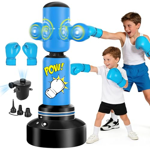 JUOIFIP Saco Boxeo Niños,165cm Saco de Boxeo Hinchable con Guantes y Inflador Electrico,Kickboxing, Equipo de Boxeo para Niños y Niñas de 6 a 14 Años