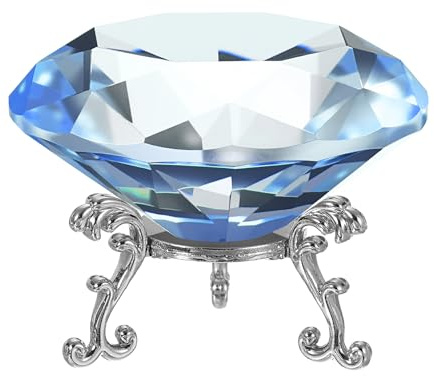 PATIKIL 25 Pisapapeles De Cristal 100mm / 3.94 Azul Claro | Con Forma De Diamante, Pisapapeles De Cristal Con Base De Metal Plateada, Para Decoración De Escritorio En Casa