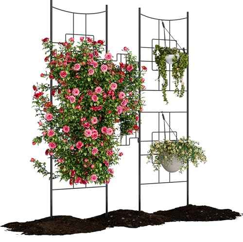 Garvee Biombo de Jardín de Hierro Forjado Estilo Barroco, Separador de Ambientes Decorativo para Exterior e Interior, Paneles Divisorios de Metal Resistente a la Intemperie, Plegable, Negro, 1 Unidad