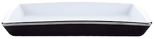 Kosmetex Kammablage Nero, Schwarz mit Silber Platinrand Bad Accessoires Schale, Schmuckschale aus Porzellan, Kammschale