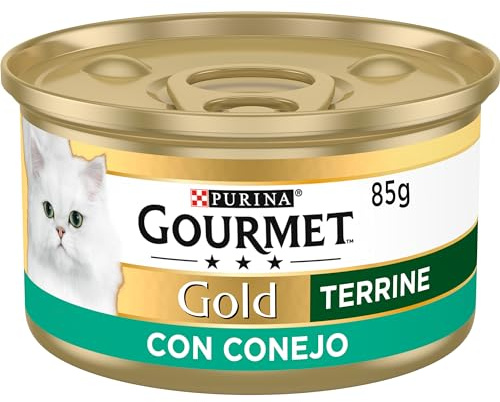GOURMET Gold Terrine, Comida Húmeda para Gato Adulto, Paté de Conejo, Pack de 24 Latas de 85 g