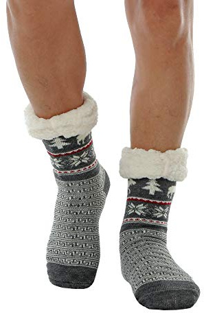 WYTartist - Calcetines para hombre con forro polar mullido, cálidos y con suela antideslizante, gruesos y pesados, de Navidad, con ciervos, para el invierno
