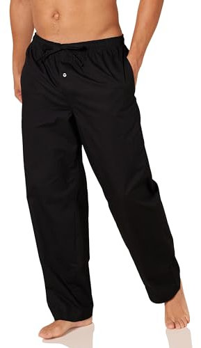 Amazon Essentials Herren Gewebte Straight-Fit Pyjamahose Mit Taschen, Schwarz, L