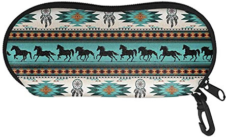 TOADDMOS Brillenetui mit Karabiner, Reißverschluss, unisex, ultraleicht Gr. Einheitsgröße, Tribal Pferd Türkis