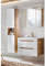 Lomadox Badezimmer Badmöbel Set, Hochglanz weiß mit Wotan Eiche Nb., Waschtischunterschrank mit 81 cm Keramik-Waschbecken, LED-Spiegelschrank, Hochschrank
