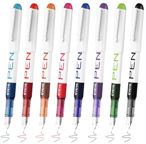 EYEYE Füllfederhalter zum Schreiben, 8 Stück, füller dünne feder, Edelstahlfeder, Schnell Trocknend, Glattes Schreiben für Kalligraphie, Journaling, Zeichnen