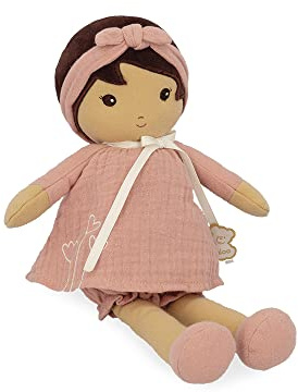 KALOO - Tendresse - Ma 1ère Poupée en Tissu Amandine - Poupée de Chiffon 32 cm - Robe Rose en Mousseline - Peau Mate - Jolie Boîte Cadeau et Ruban Personnalisable - Dès la Naissance, K200005