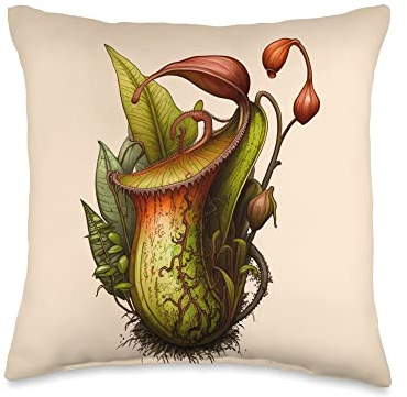 Carnivorous Pitcher Plant Retro look Bug Eating House Plants Throw Pillow