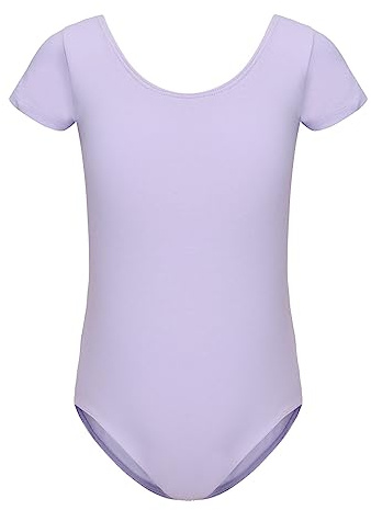 HIPPOSEUS Girls' Team Basic Short Sleeve Leotard for Ballet Dance Gymnastics Toddler Bodysuit Dancewear, AM0019DX-Purple, 8-9 Years
