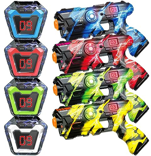 OSALON Laser Tag Guns Set of 4 with Digital LED Score Display Vest Infrared Multi-Function Laser Tag Guns,Fun Outdoor Toys for Kids Ages 6 7 8 9 10 11 12+ Years Old Boys Girls Teens Birthday Gift