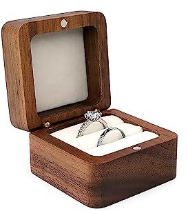 youjia Holz Ringbox Massivholz Quadratisch Ring Geschenkbox Doppelring-Schmuck-Aufbewahrungsbox für Heiratsantrag Hochzeit Handgefertigte Ringschatulle