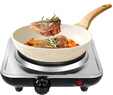 Uten Fornello Elettrico 1 Piastra, 1000W Fornello da Campeggio Elettrico, Acciaio Inox Fornello Elettrico Portatile, 5 Livelli di Controllo della Temperatura, Adatta a Varie Pentole