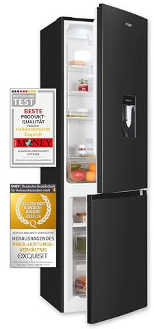 Exquisit® Frigorífico Combi, 251L, Clase C, Material Acero Inoxidable Antracita, Tecnologia No-Frost, Dispensador de Agua, Cajón Verdulero, Consumo 141 kWh/año, Medidas 180,5x54x60 Cm.