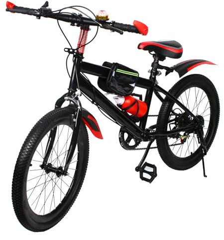 WOLEGM Bicicletta per bambini da 20 pollici, mountain bike con forcella ammortizzata, bici da città, freno a disco, per ragazze e ragazzi, colore rosso
