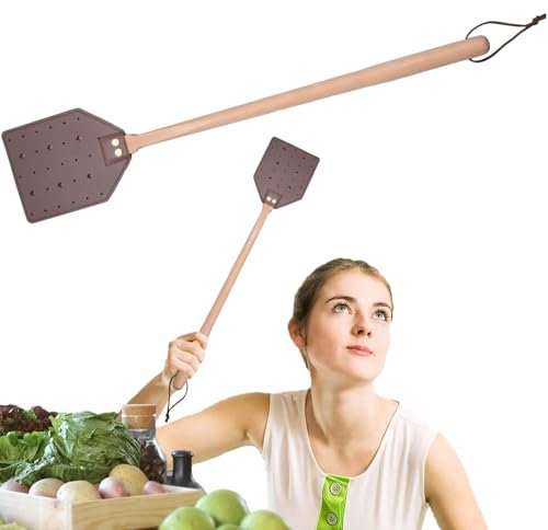 Leather Hanging Rope Fly Swatter | Long Heavy Duty Flyswatter Manual | Lightweight Manual Fly Swatter | Portable Manual Swat Pestt Control | For Easier Gripping, Flexibility