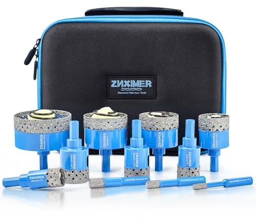Tile Hole Cutter Set, Diamond Drill Bits for Porcelain Tiles, 11pcs Tile Drill Bits Set 6mm-65mm for Glass, Porcelain Tiles, Ceramic, Granite, Marble, Stone and More Drilling