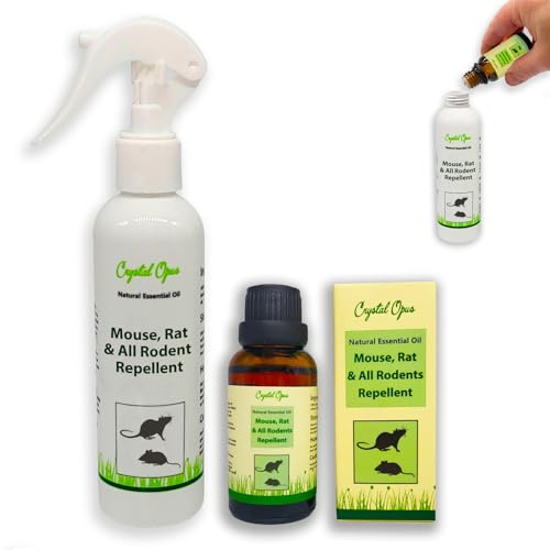Mouse, Rat & Rodent Repellent Spray Makes 30+ Bottles. Peppermint Oil Based, Tried & Trusted Blend with Eucalyptus, Citronella, Lemon, Chilli, Lavender & Clove. Safe Deterrent. Crystal Opus