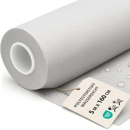 Tessuto impermeabile al metro 5M x 160 cm - Stoffa resistente all'acqua per esterni ideale per tende cuscini coperture mobili da giardino e progetti di cucito Grigio Chiaro certificazione Oeko-Tex