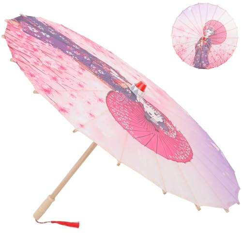 WRITWAA Japanese Decorative Umbrella with Wooden Handle Bamboo Frame for Dance Cosplay Photography and Japanese Restaurant Decor 27.6 Inch Parasol Umbrella
