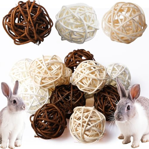 24 palline da masticare, 4 cm, coniglietti naturali, giocattoli da masticare in salice, tre colori, giocattoli in legno molare, palline da masticare per la cura dei denti, palla da fieno per conigli