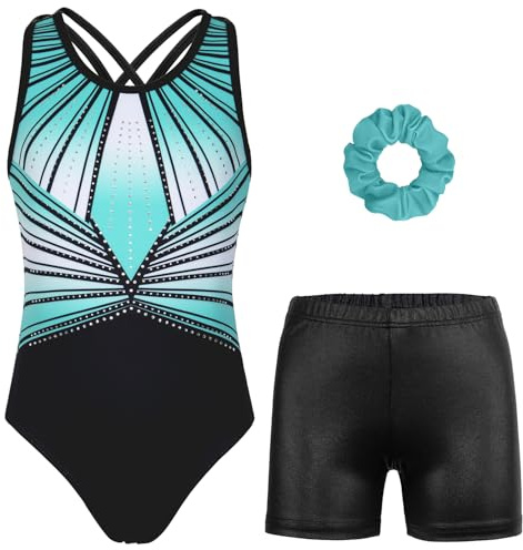 MODAFANS Gymnastics Leotard for Girls with Shorts Cross Back 10-11Years