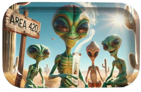 Extra Large Alien Metal Rolling Tray with Curved Edges - Holding and Storing Smoking Accessories