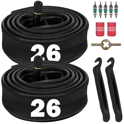 2Pcs Bike Inner Tube, 26inch Heavy Duty Bicycle Tire Tubes for 26x1.75/1.95/2.25 ETRTO 47/57-406 TR4A-34L Valve with Tire Lever, Mountain Bike Tire Tubes