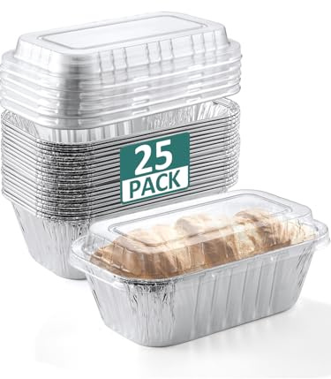 NEEBAKE 25 Pack 6x3.5x2 Disposable Aluminum Loaf Pans with Lids - 1 Lb Mini Loaf Pans, Small Aluminum Tin Foil Baking Pan, Food Containers for Baking, Cakes, Bread, Meat, Loaves