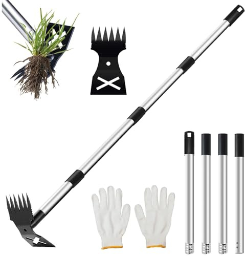 Hlayshing Unkrautstecher mit Langem Griff,Unkrautentferner Länge 150cm,2 in 1 Unkrautrechen und Gartenhacke,Removal Tool für Effizientes Entfernen von Unkraut,Gartengeräte Unkraut Jäten für Hof,Rasen