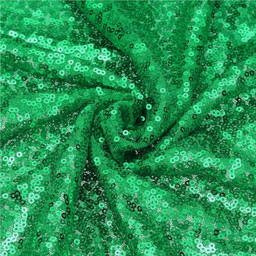 sourcing map Green Sequin Fabric, by the Yard, 1 Yard Length 4.3ft Wide Sequin Velvet Fabric Shiny Sparkly Cloth for DIY Sewing, Dress, Backdrop, Tablecloth, Table Runner