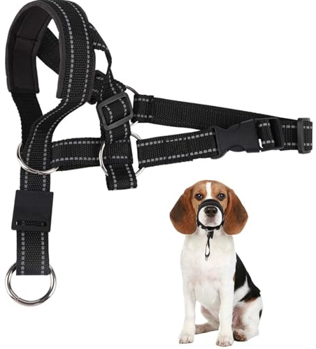 Dog Head Halter with Reflective Soft Padded Adjustable and Easily Control Pet Walking for Small Medium Large Dog Training Head Collar Mouth Black (M)