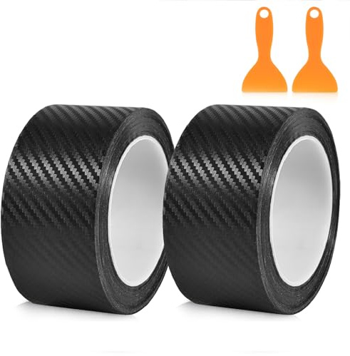 2 Rolls Carbon Fibre Vinyl Wrap Strips Car Door Sill Protector 5cm,Bike Protection Tape,Scooter Grips Cover (Black,10m)
