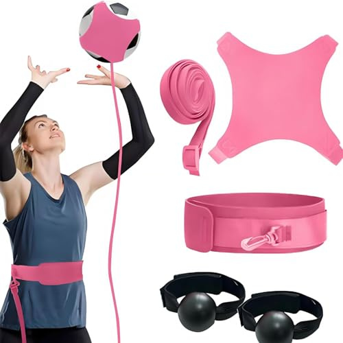 Bestevery Herramienta de Entrenamiento de Voleibol, Equipos de Entrenamiento de Voleibol, Equipos de Entrenamiento, con un Par de Pelotas en Forma de Mano, para Principiantes para Practicar (Rosa)