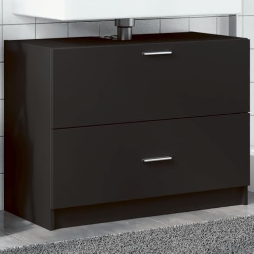 HaoChrymec Mueble de Lavabo con Material a Base de Madera, Diseño Compacto, Mueble Bajo Lavabo, Armario Baño, Mueble Baño Auxiliar, para Baños y Tocadores, Color Negro, 78 x 37 x 59 cm