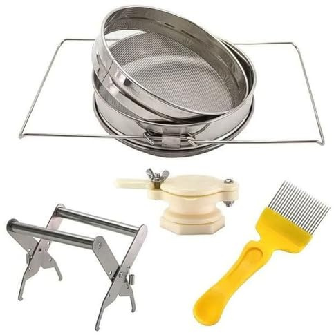 Homeponnew Kit de récolte de miel double tamis avec support de cadre, décapsulage et vanne de miel, pour apiculteurs