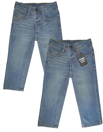 Wrangler Toddler Jeans - 2-Pack Pull-On Denim Boys Jeans w/Soft, Stretchy Fabric - Adjustable Waistband, Casual Fit, Durable, Medium Stone Wash and Medium Stone Wash, 2T