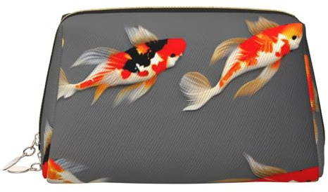 DUWAA Neceser de piel con estampado de carpas koi tradicionales con lunares para mujeres y hombres, regalo de viaje, bolsa organizadora de artículos de tocador para baño y ducha, Dorado, Talla única