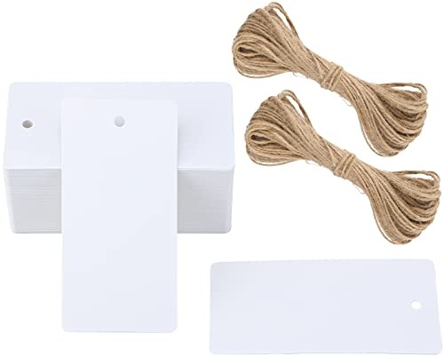 G2PLUS 100PCS Etichette in Carta Kraft,Etichette Regalo,Tag Regalo, Etichette Rettangolare,con Spago di Iuta Per Confezioni Regalo per Feste di Compleanno