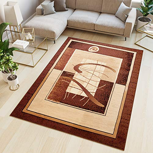 TAPISO Atlas Teppich Kurzflor Streifen Bordüre Meliert Braun Beige Creme Wohnzimmer Schlafzimmer Vintage Modern ÖKOTEX 200 x 300 cm