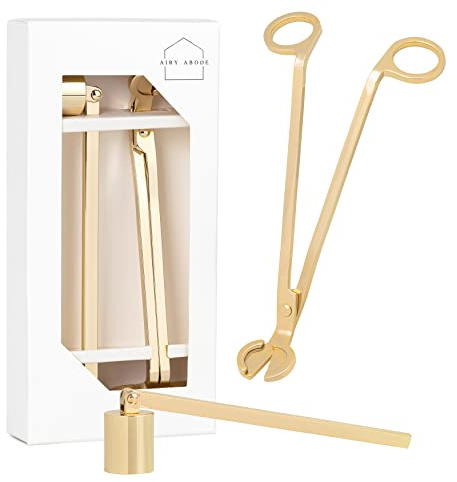Airy Abode Set d'accessoires pour Bougies avec éteignoir et Coupe-mèches - Or