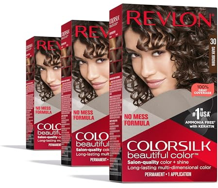 Revlon Colorsilk Beautiful Color Permanent Hair Color, (OLD VERSION) 30 Dark Brown (Pack of 3)